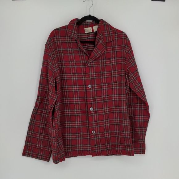 L.L. Bean Men's Red Tartan Plaid Flannel Size Large Button Front Long‎ Sleeve - Picture 1 of 13
